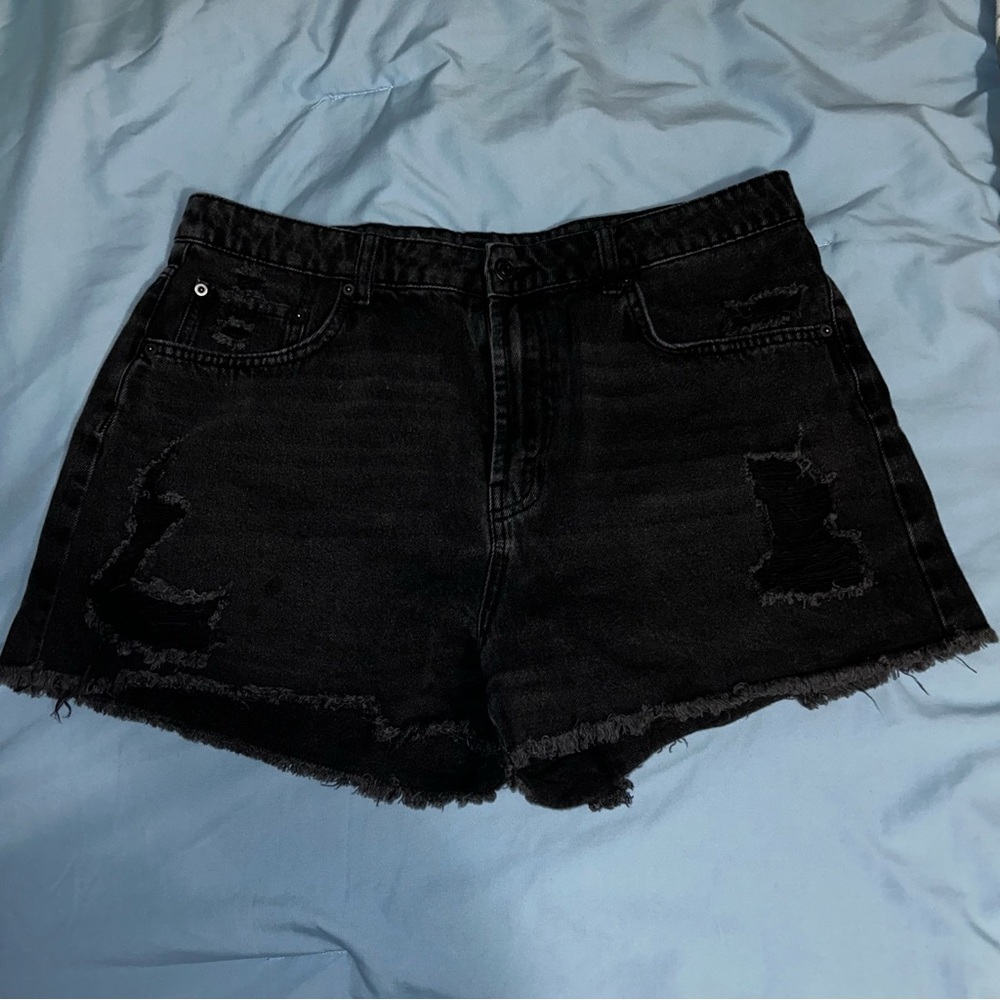 Black Distressed Jean Shorts